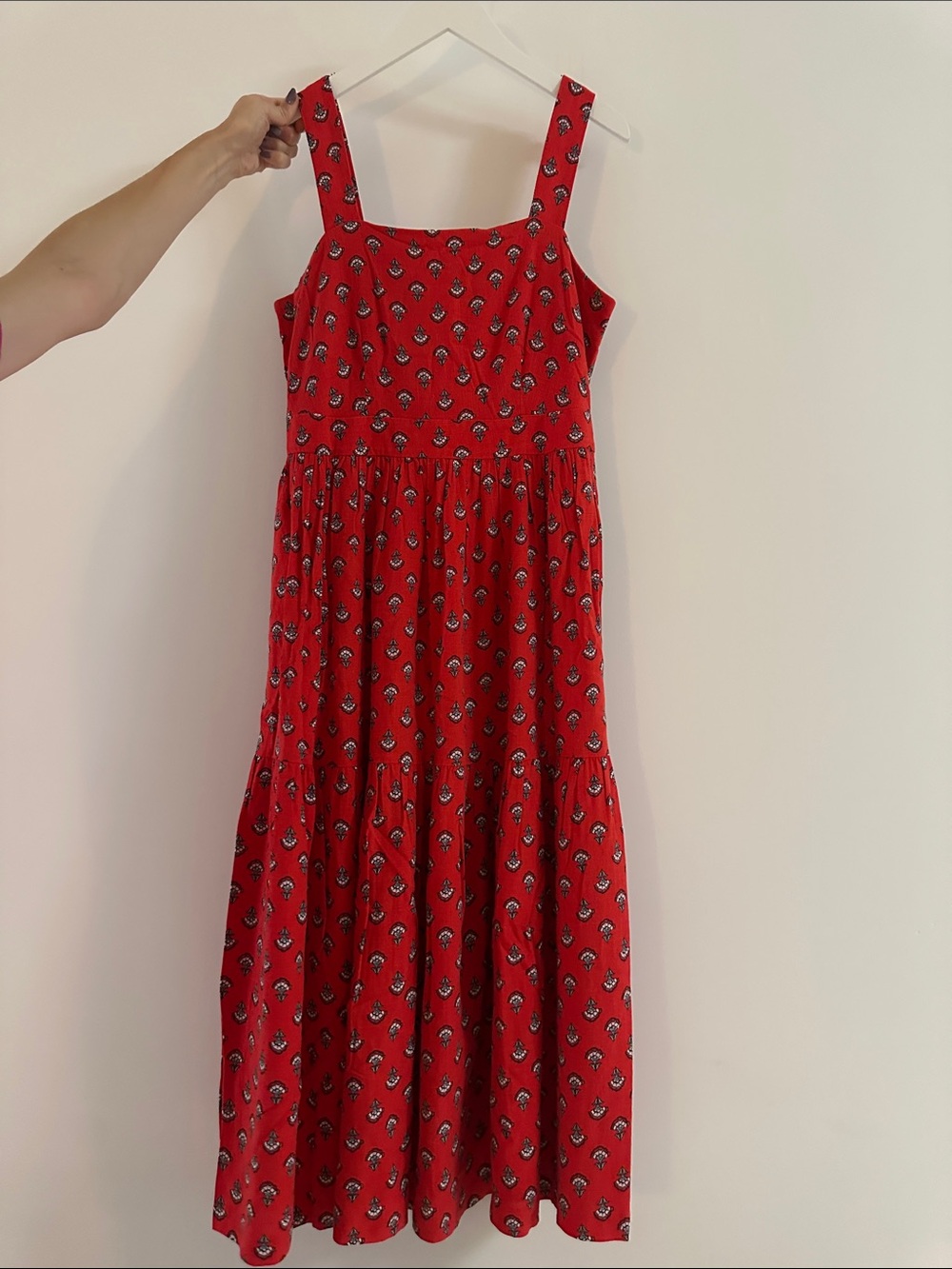 Coral Printed Square-Neck Maxi Dress Cotton and Linen